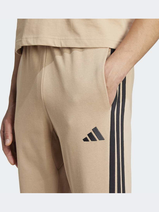 Essentials 3-stripes Παντελόνι Φόρμας με Λάστιχο Sandy Brown, Black