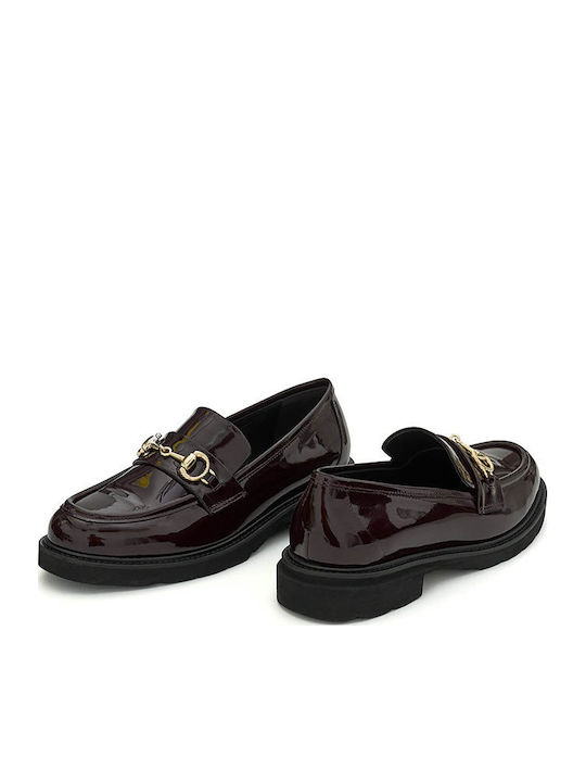 Patent Leather Women's Loafers in Burgundy Color