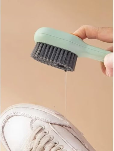 Shoe Cleaning Brush Detergent Container Detergent Dosing Button Very Soft Plastic Bristles Green