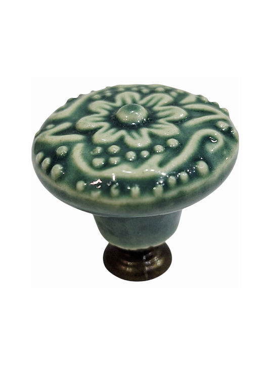 ACM Antique Furniture Knob Zamak Porcelain Metallic Green 11888-000-ARG1