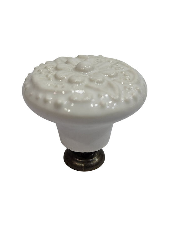Premier Antique Knob Furniture made of Zamak & Porcelain & Metallic White 35mm (Center Distance 35mm) 11948-000-ARG1 1pcs