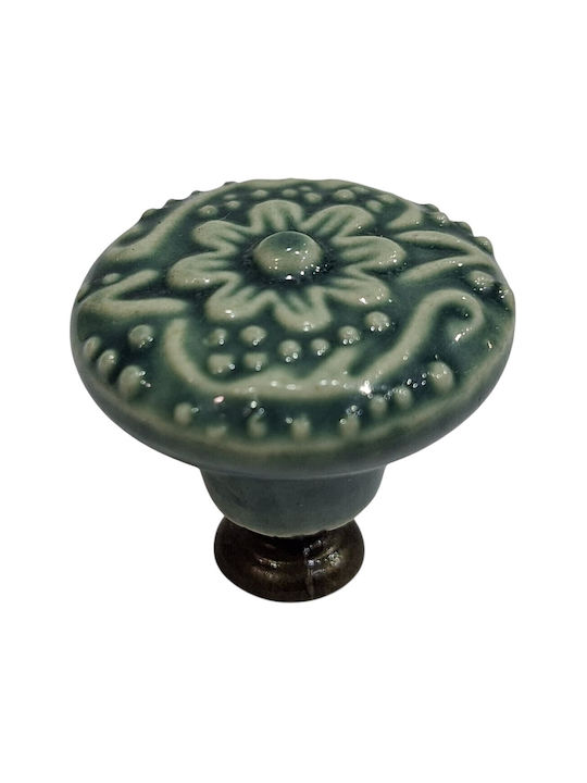 ACM Antique Furniture Knob Zamak Porcelain Metallic Green 11888-000-ARG1