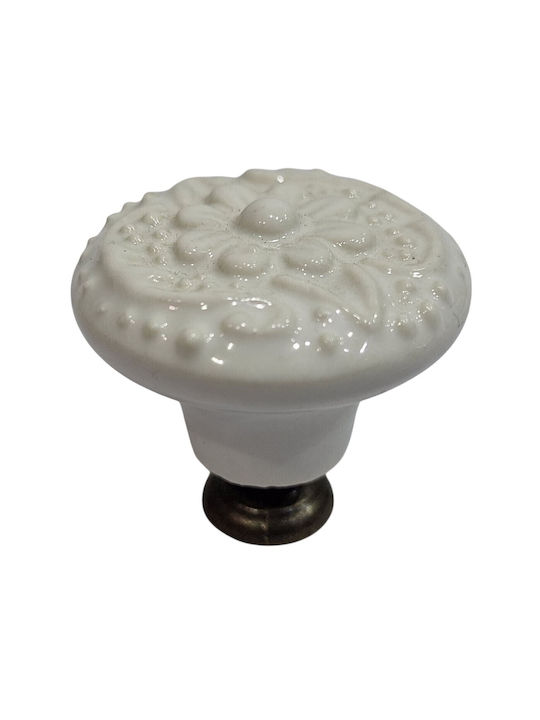 Premier Antique Knob Furniture made of Zamak & Porcelain & Metallic White 35mm (Center Distance 35mm) 11948-000-ARG1 1pcs