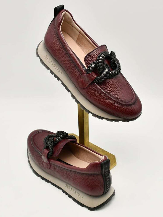 Leather Women's Loafers in Burgundy Color