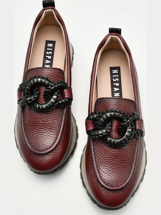 Leather Women's Loafers in Burgundy Color