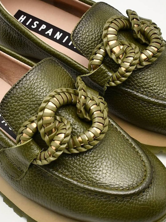 Δερμάτινα Γυναικεία Loafers σε Πράσινο Χρώμα