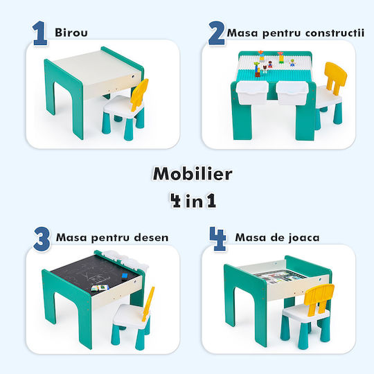 Set Masă cu Scaune pentru Copii pentru Desen Verde