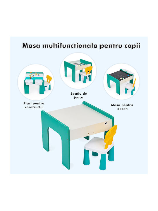 Set Masă cu Scaune pentru Copii pentru Desen Verde
