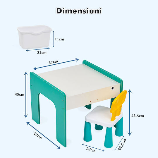 Set Masă cu Scaune pentru Copii pentru Desen Verde
