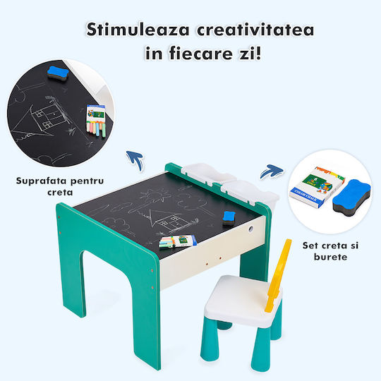 Set Masă cu Scaune pentru Copii pentru Desen Verde