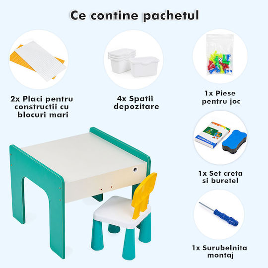 Set Masă cu Scaune pentru Copii pentru Desen Verde