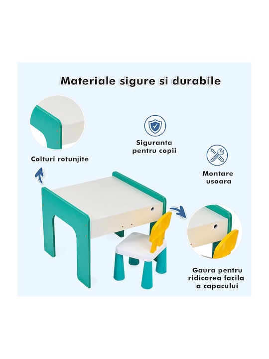 Set Masă cu Scaune pentru Copii pentru Desen Verde