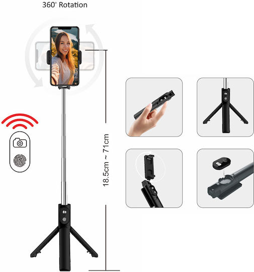 Blavec P-02 Selfie Stick Τρίποδο Κινητού Bluetooth Μαύρο