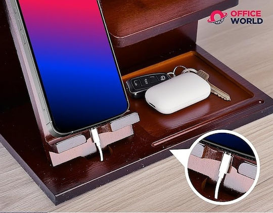 Organizator De Birou Officeworld Bamboo Raft Pentru Birou Noapte Suport Pentru Pixuri Suport Pentru Telefon Mici Accesorii Raft 26 X 15 X 19 Cm Maro