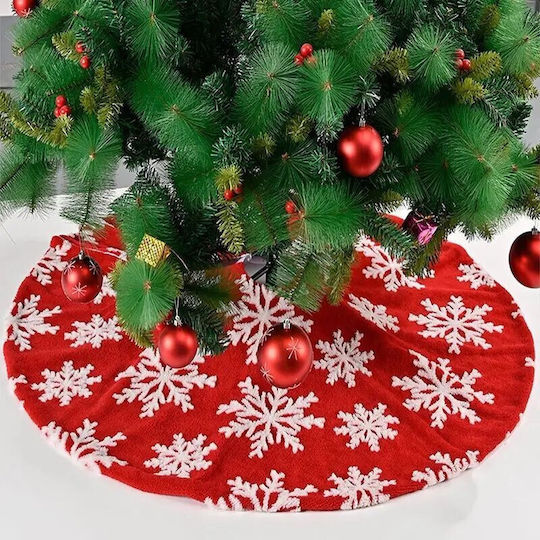 Weihnachtsbaumrock ''Schneeflocken'' Rot Ψάθινη Φ120εκ.