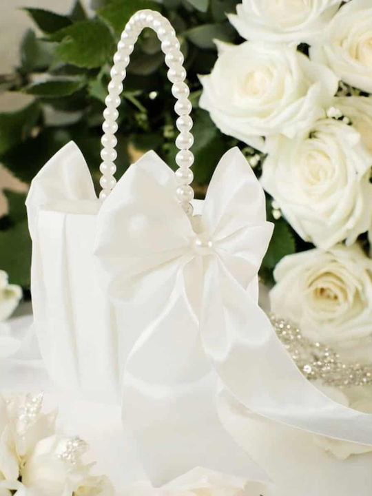Official Ultra-Shiny Wedding Basket Dressed in Satin Fabric Decorated with Unique Pearls and Impressive White Bows
