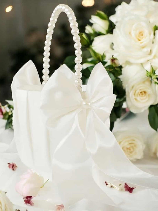 Official Ultra-Shiny Wedding Basket Dressed in Satin Fabric Decorated with Unique Pearls and Impressive White Bows
