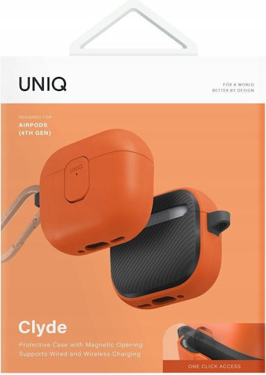 Uniq Clyde Hülle Silikon / Kunststoff mit Haken in Orange Farbe für Apple AirPods 4