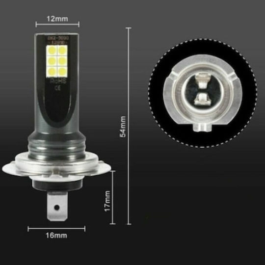 Set 2 Becuri Auto H7 Led 12v 12 Smd Putere 60w Temperatura De Culoare 6000k Flux Luminiscent 6800lm Plug Play Lumină Albă