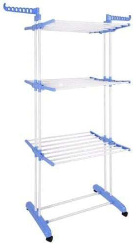 Folding Floor Clothes Drying Rack Metallic with Wheels