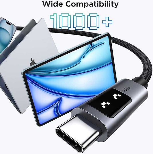 Ugreen LED USB 2.0 Cable USB-C Male - USB-C 100W PD Black 1m 35501