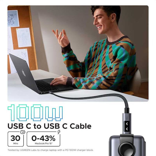 Ugreen LED USB 2.0 Cable USB-C Male - USB-C 100W PD Black 1m 35501