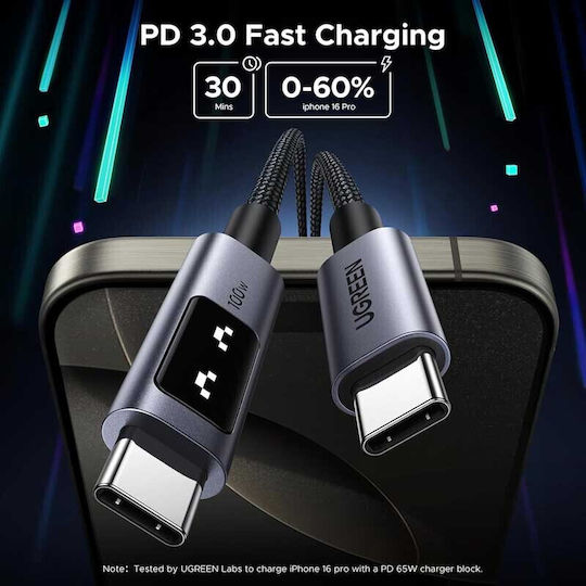 Ugreen LED USB 2.0 Cable USB-C Male - USB-C 100W PD Black 1m 35501