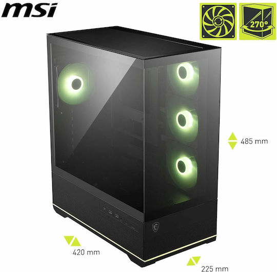 MSI MAG PANO 110R PZ Gaming Midi Tower Κουτί Υπολογιστή με Πλαϊνό Παράθυρο και ARGB Φωτισμό Μαύρο