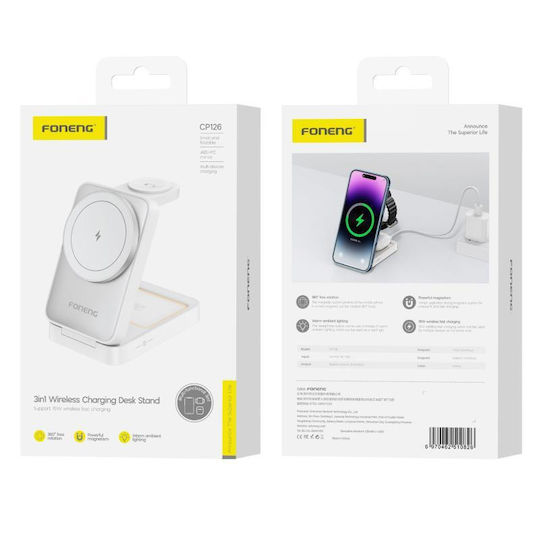 Foneng Încărcător Wireless (Qi Pad) 15W Albς (CP126)