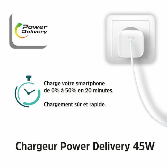 Energizer Ladegerät ohne Kabel mit USB-C Anschluss 45W Stromlieferung Weißs (A45EU)