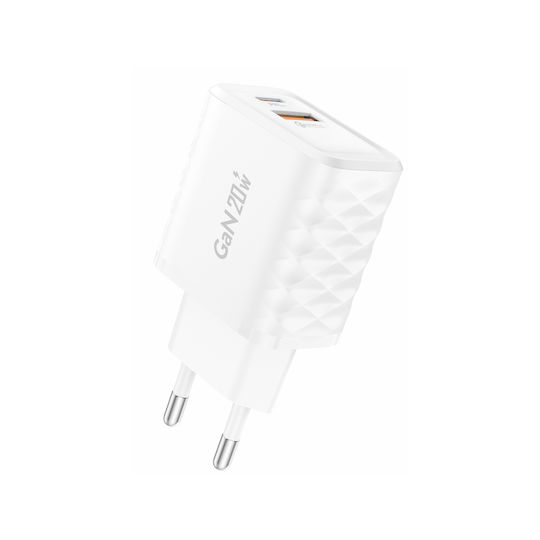 Foneng Charger Without Cable GaN with USB-A Port and USB-C Port 20W Power Delivery / Quick Charge 3.0 Whites (EU56)