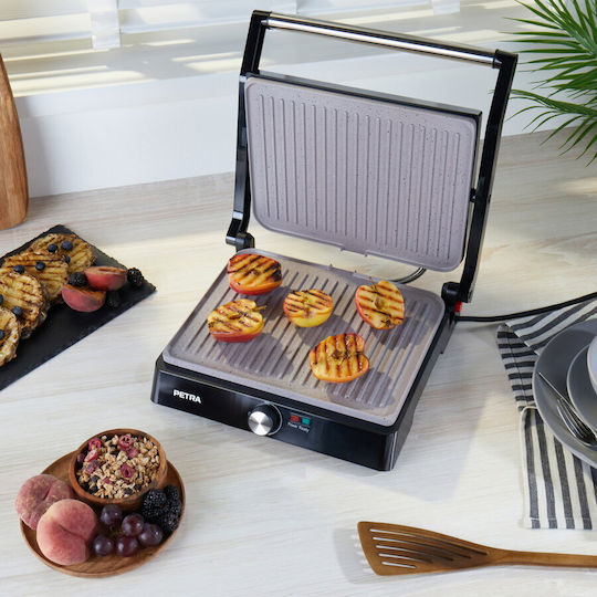 Petra Electric Tischplatte Elektrogrill Geriffelte Platte 2200W mit Deckel und einstellbarem Thermostat 29cmx23cmcm