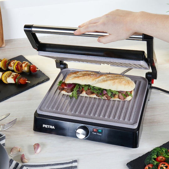 Petra Electric Tischplatte Elektrogrill Geriffelte Platte 2200W mit Deckel und einstellbarem Thermostat 29cmx23cmcm