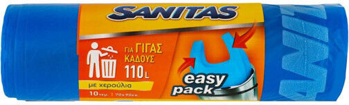 Sanitas Săculeți de Gunoi cu Mânere Easy-Pack 70x90cm 10buc Albastru