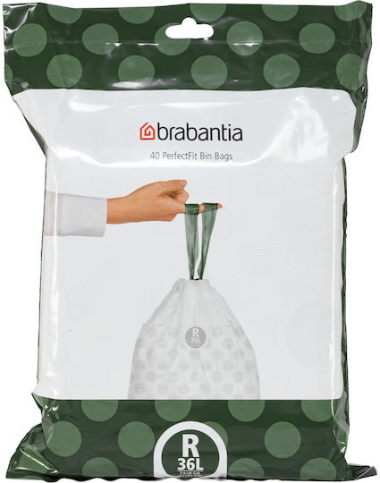 Brabantia Σακούλες Απορριμάτων Χωρητικότητας 36lt με Κορδόνι Type R PerfectFit Bin 40τμχ Λευκές