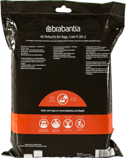 Brabantia Σακούλες Απορριμάτων Χωρητικότητας 36lt με Κορδόνι Type R PerfectFit Bin 40τμχ Λευκές