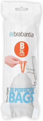 Brabantia Σακούλες Απορριμάτων Χωρητικότητας 5lt με Κορδόνι Type B 20τμχ Λευκές