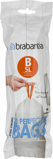 Brabantia Σακούλες Απορριμάτων Χωρητικότητας 5lt με Κορδόνι Type B 20τμχ Λευκές