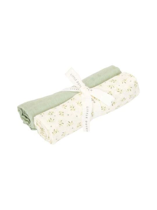 Little Dutch Blueberry Leaves / Sage Muslin Swaddle Wraps White 70x70cm. 2pcs