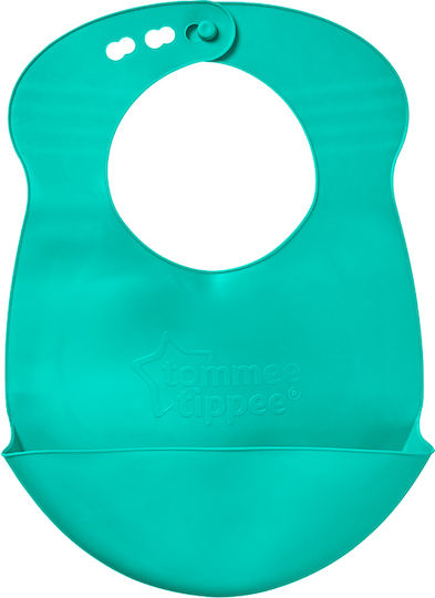 Tommee Tippee Roll N' Go Waterproof Bib Silicone with Button & Pocket Mint for 6 m+