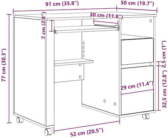 Γραφείο Υπολογιστή Ξύλινο Καρυδιάς 91x50x77εκ.