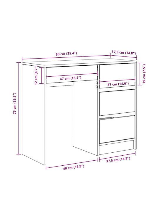 Schreibtisch Holz White 90x37.5x75cm