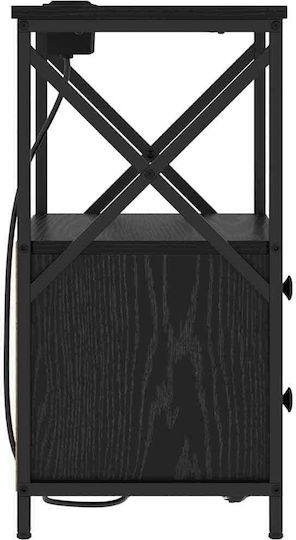 Wooden Bedside Table with Metal Legs Black Oak 40x31x60cm