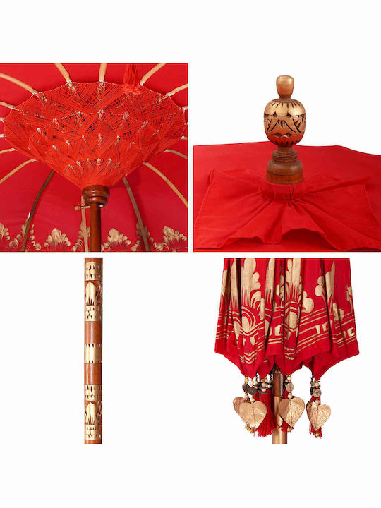 Round Wooden Red Garden & Terrace Parasol F2.5xY2.5m