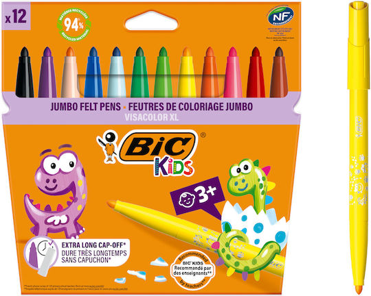BIC Kids Ecolutions Visacolor XL Μαρκαδόροι Ζωγραφικής 4.5mm Χονδροί, Πλενόμενοι Σετ 12 χρώματα