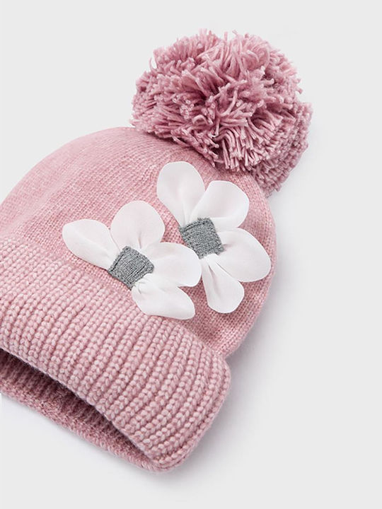 Kinder Mütze Set mit Handschuhe Gestrickt Rosa 3Stück
