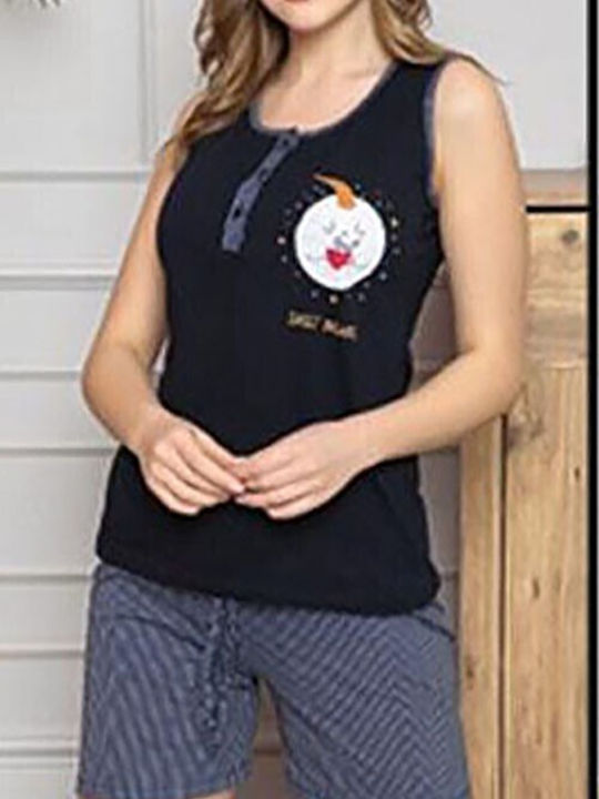 Mirano Homewear Καλοκαιρινό Γυναικείο Σετ Πιτζάμας Βαμβακερό Μπλε