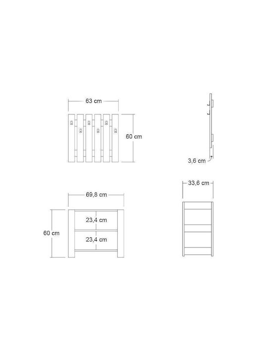 Friends Eingangsmöbel mit Garderobe & Schuhschrank White 69.8x33.6x60cm