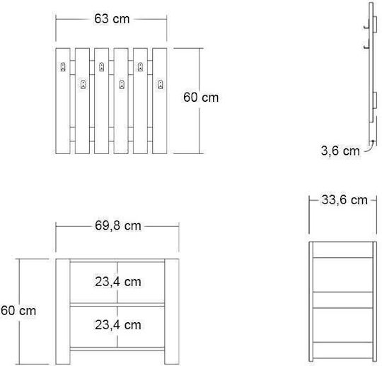 Friends Entry Furniture with Hanger & Shoe Rack White 69.8x33.6x60cm