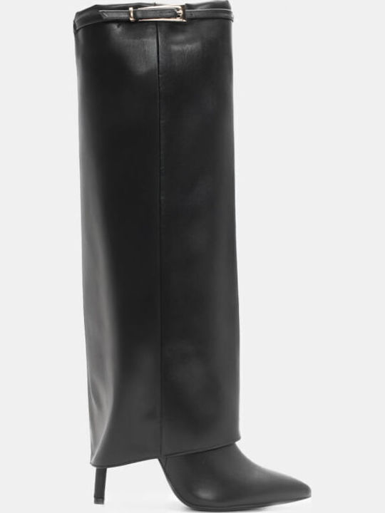 Wildleder Damenstiefel mit hohem Absatz Schwarz